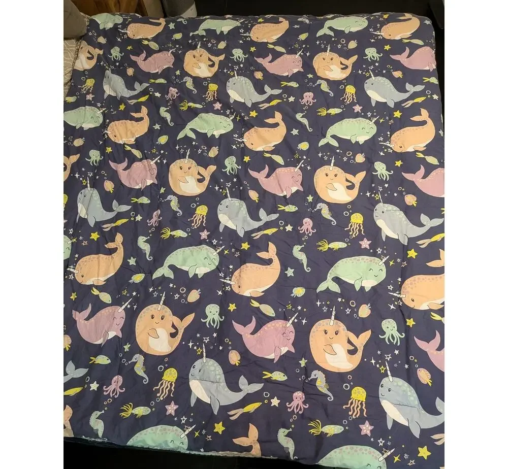 Taylor & Olive Petunia Purple Narwhal Reversible Cotton Twin Comforter